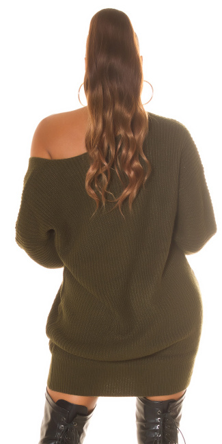 Oversized grof gebreide sweater-trui / jurk khaki